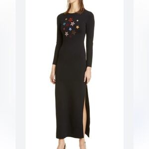 STAUD Aries Star Embroidered Maxi Dress | Long Sleeve | Size M | Black